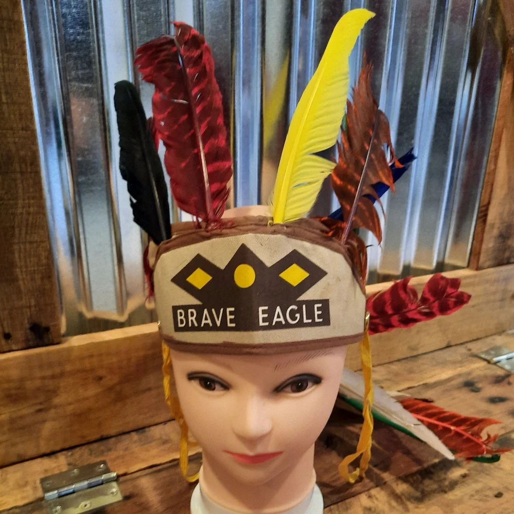 Vtg 50s child S Indian fringed shirt & headdress Cosplay